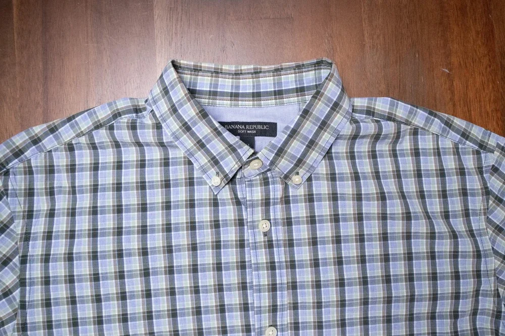 Banana Republic Shirt Mens XL Blue Green Plaid Button Down Long Sleeve Casual